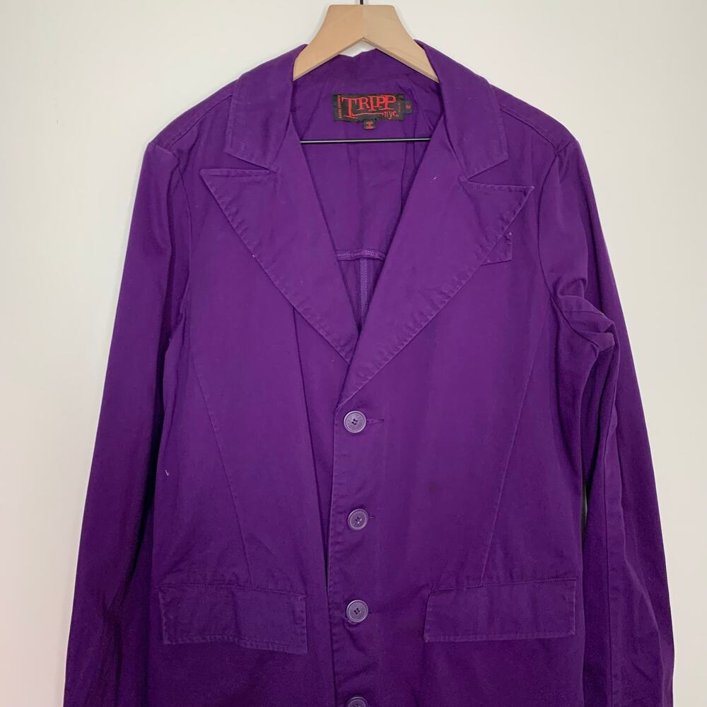 TRIPP NYC Purple Gothic Trench Coat Long Button Front Jacket Alt Grunge Medium - Picture 6 of 16